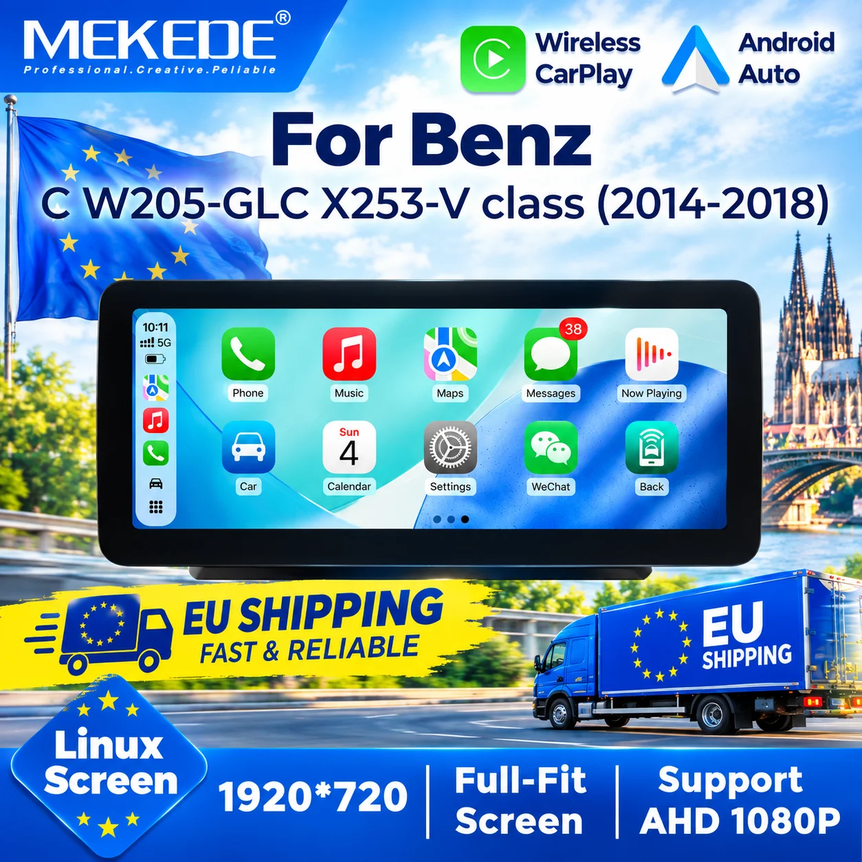 MEKEDE Autoradio con Stock UE per Mercedes Benz Classe C W205 GLC X253 Classe V W447 2014-2018 NTG5.0 Schermo Touch Full-Fit CarPlay Wireless Android Auto Sistema Linux AHD 1080P Unità Host di