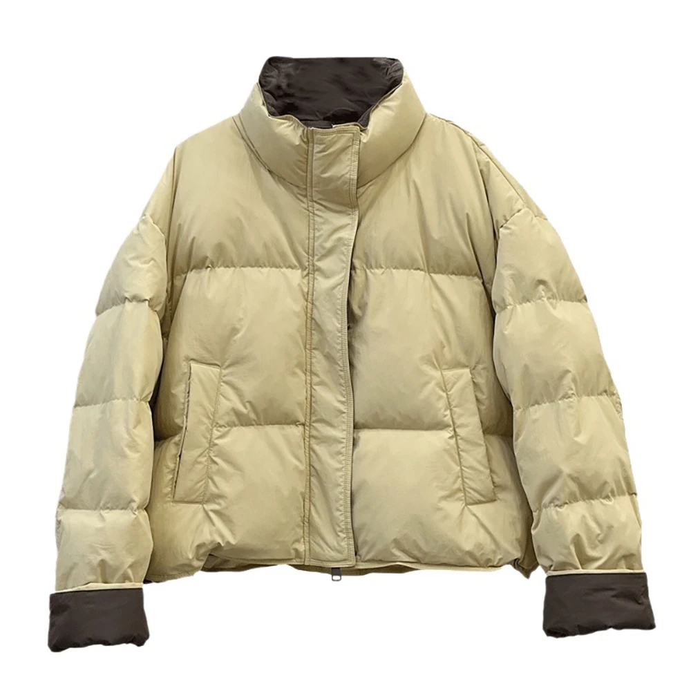 Casual Lose Frauen Winter Baumwolle Mäntel 2025, Neue Einfarbig Dicke Warme Stehkragen Jacken Kurze Baumwolle Brot Parkas