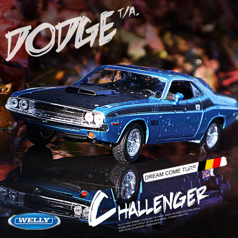 WELLY 1:24 1970 DODGE Challenger T/A modelo de coche deportivo de aleación Diecasts pista de Metal vehículos de carreras modelo simulación regalos para niños