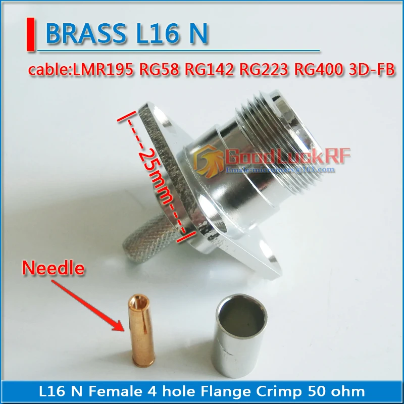 L16 N Female With 4 Hole Flange Panel Chassis Mount Crimp for LMR195 RG58 RG142 RG223 RG400 Cable RF Coax Connection Adapters