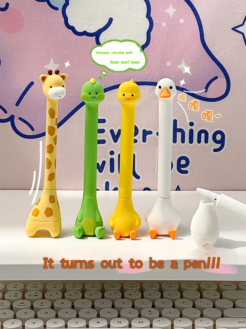 

Cartoon Standing Animal Gel Pens Cute Small Duck Giraffe Ballpoint Pens Little Dinosaur Soft Gel Pen Writing Stationery Gifts
