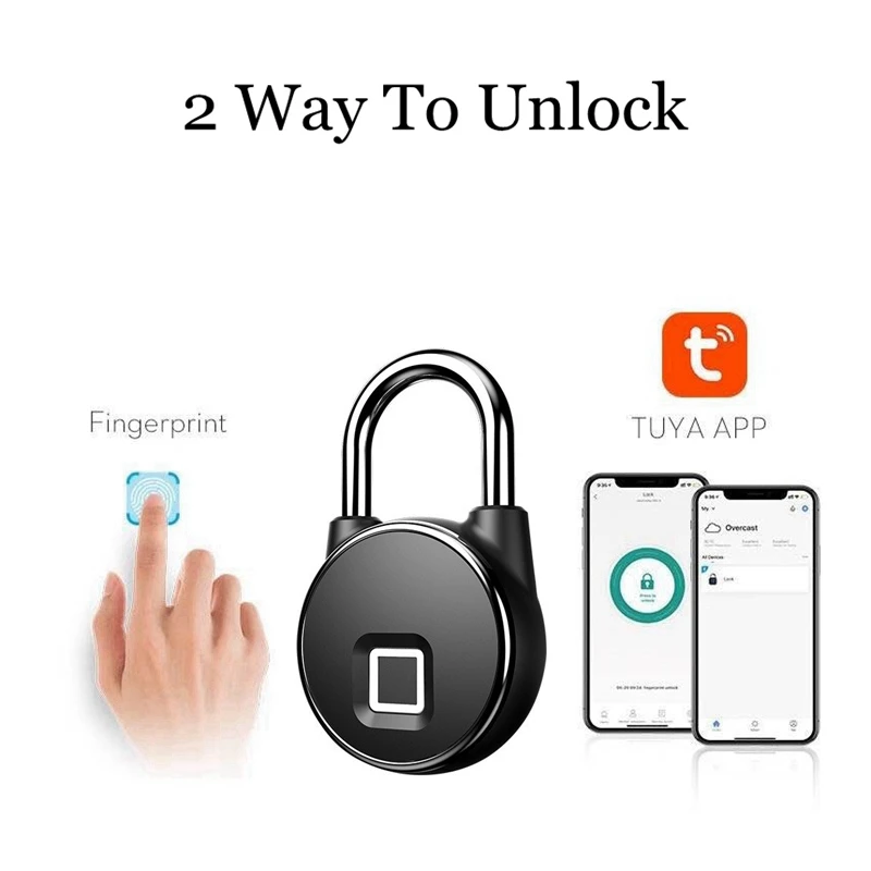 Top Tuya Smart Padlock Lock Bluetooth Fingerprint Bags Locks Dormitory Anti-Theft Lock USB Rechargeable Security Keyless Door