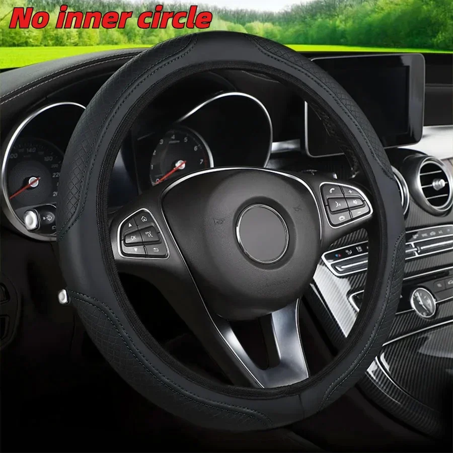 Universal No Inner Circle PU Leather Car Steering Wheel Cover - Textured Stitched Auto Interior Accessory