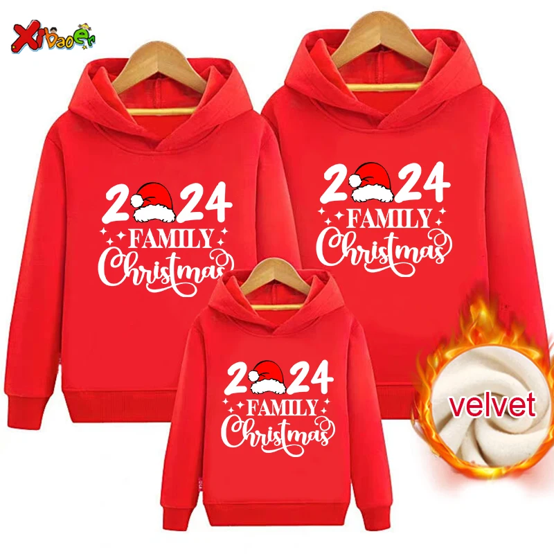 

Christmas Matching Family 2025 Outfits Warm Winter Kids Pullover Plus Velvet Hoodie Sweater Chinese Year Family Matching Outfits