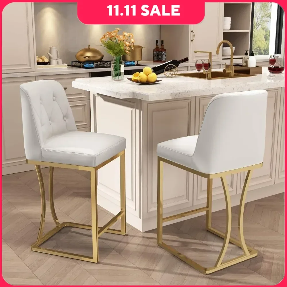 

Bar Stools Set of 2, 24" Counter Height, Luxury Barstools with Footrest, Upholstered PU Leather, Counter Stools