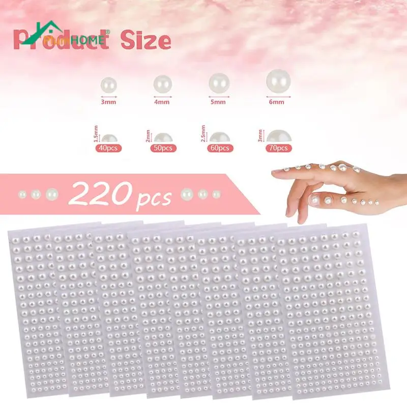 220pcs 3/4/5/6mm Beige Half the pearl sticker for DIY Dress decoration accessories handmade Creative sticker home decoration