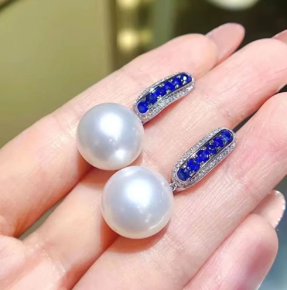 

Gorgeous AAAA10-11mm/11-12mm Natural South Sea Round White Pearl Earrings 925s