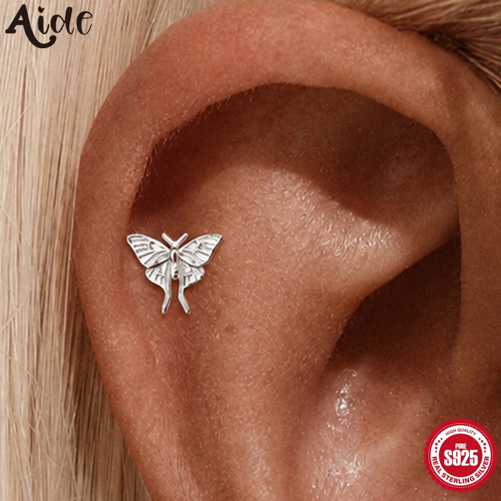 Aide 1PC 925 Sterling Silver Mini Butterfly Bat Swallow Texture Animal Flat Head Piercing Sruds Ear Bone Nails Women Ins Earring