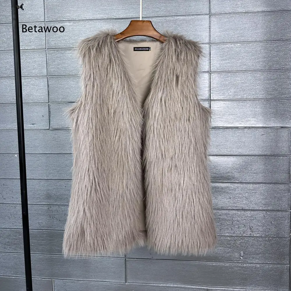 Women Solid White Thick Warm Faux Fur Sleeveless Vest Open Front Long Shaggy Plush Waistcoat for Party and Cold Season Occasions 5