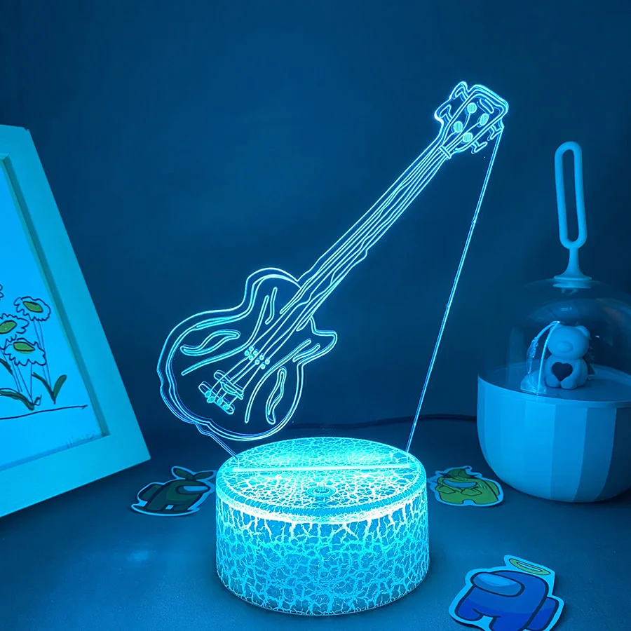 الغيتار ثلاثية الأبعاد الوهم LED أضواء ليلية عيد الميلاد هدية باردة للأصدقاء ديكور غرفة نوم مصباح لجهاز الاستشعار الموسيقية المشجعين النيون الحمم البركانية