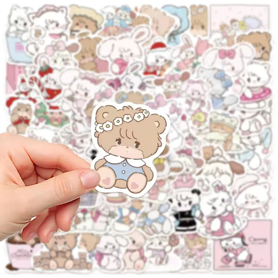 100PCS Kawaii Mikko Kitty Bär Cartoon Aufkleber Ästhetische Scrapbooking Laptop Gepäck Wasserdicht Niedliche Aufkleber für Kinder Mädchen