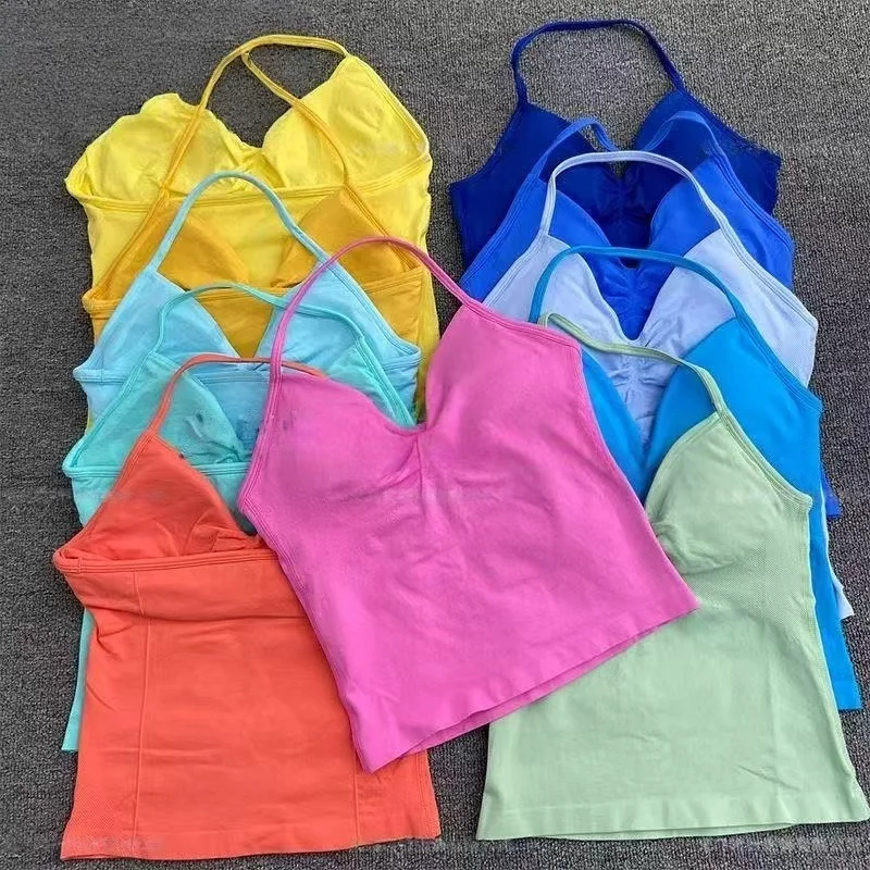 

No Logo Longline Strappy Gym Top Custom Logo Backless Gym Clothes Women Scrunch Built-in Bra with Removable Cups Yoga Tank Tops