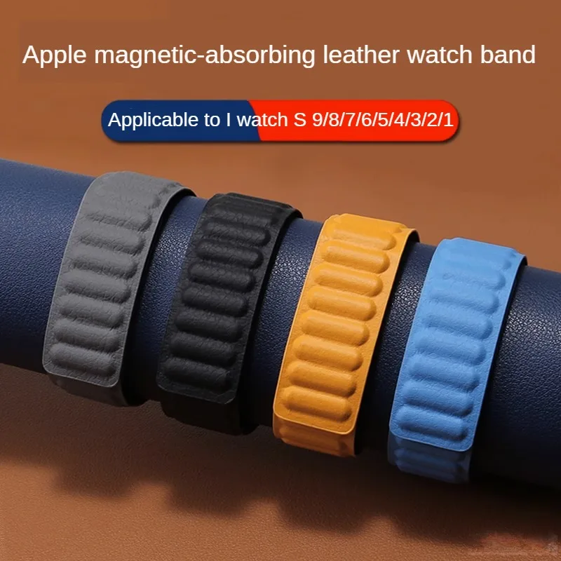 

Cowhide Bottom Silicone Strap Substitute S9/iwatch 8/7/6/5/Ultra Series Flat Interface Lather Magnetic Strap 38/40/41/44/45/49mm