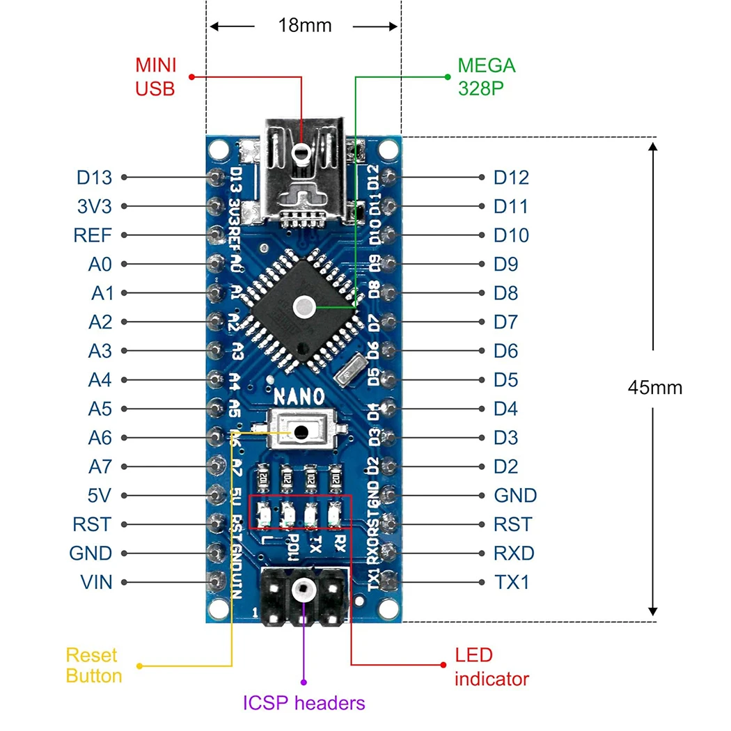 Nano V3.0 Board AYWHP Nano Micro-Controller Board ATmega328P 5V 16M, Microcontroller Board Compatible with Arduino Nano IDE