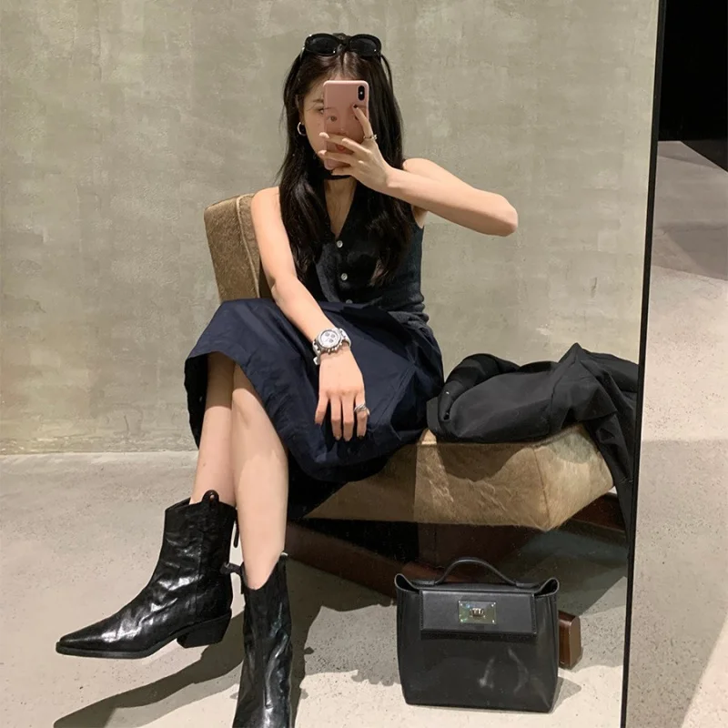 2025 moda punta a punta moderna donna stivaletti scarpe femminili tacchi quadrati donna stivaletti elasticizzati alla caviglia cerniere scarpe pompe 35-42