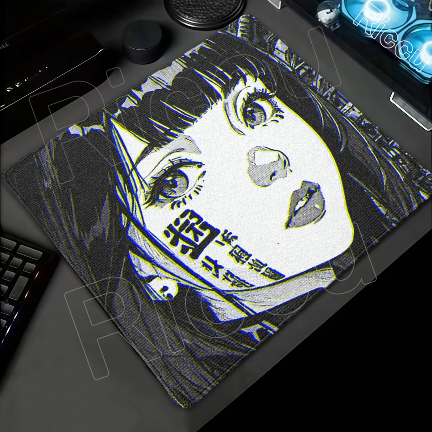 Black White Punk Style Desk Mat Anime Girl Aesthetics Mouse Pad PC Keyboard E-Sports Mousepad Gaming Accessories Office Carpet