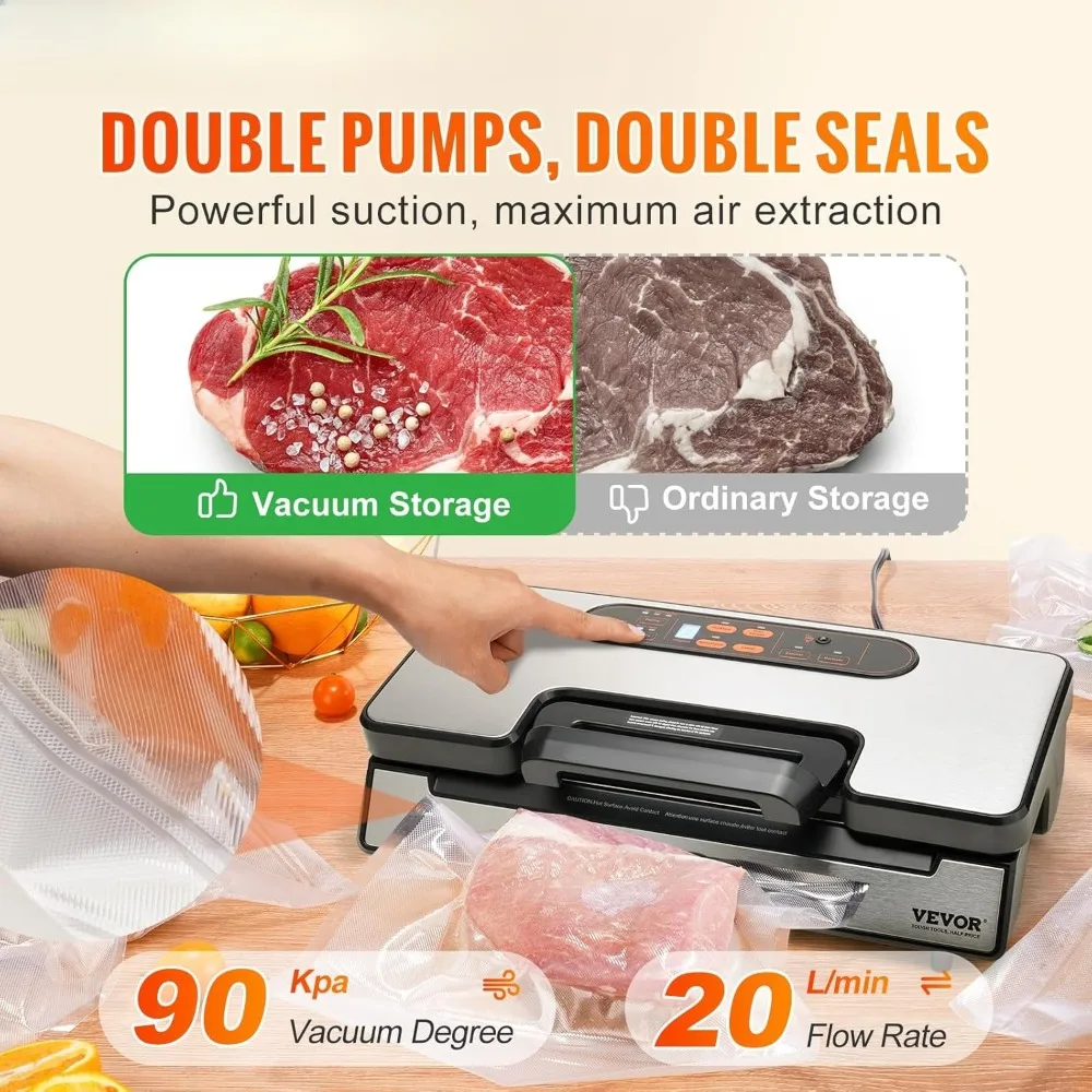 Automatic Vacuum Sealer Machine – Food Storage for Dry & Moist Foods | Manual Air Sealing with Built-In Cutter & Bag Compartment