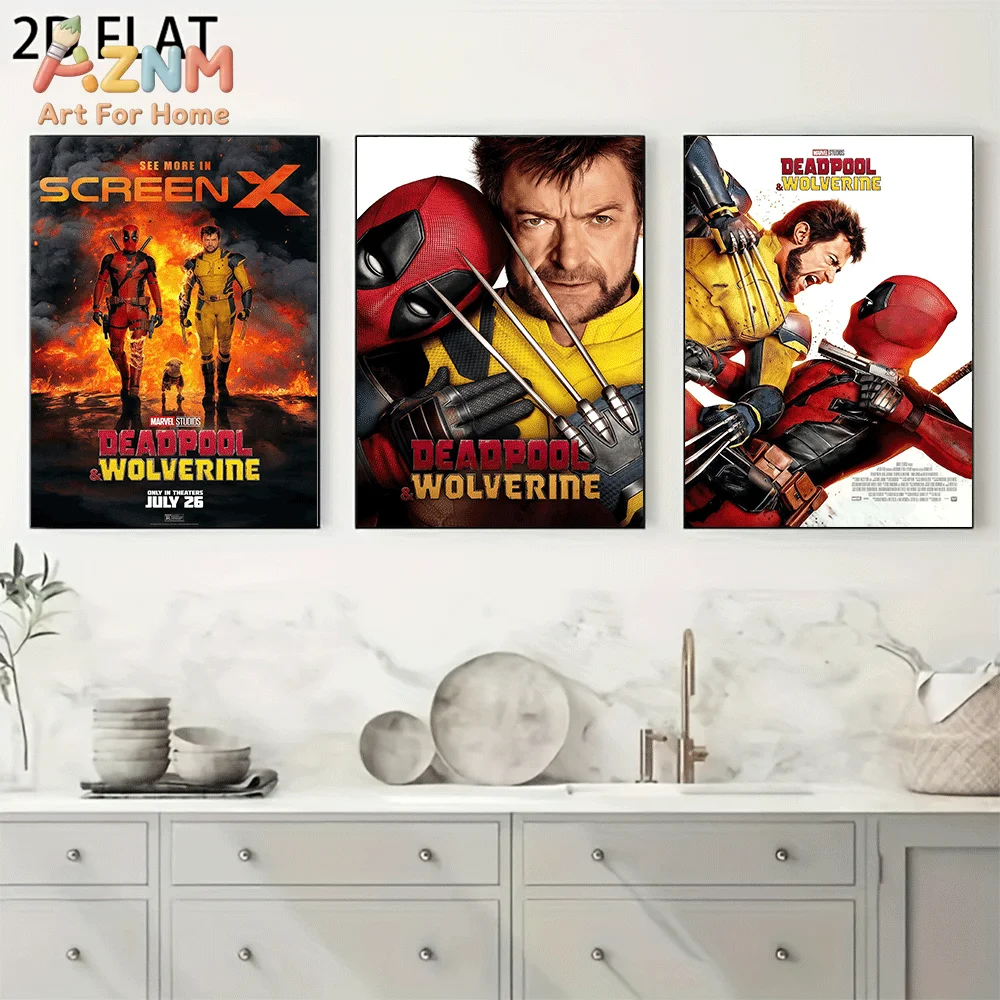 AZNM Deadpool & Wolverine Canvas Wall Art Frameless Poster Hot Movie Character Print Home Decor for Boys Bedroom Game Room Decor