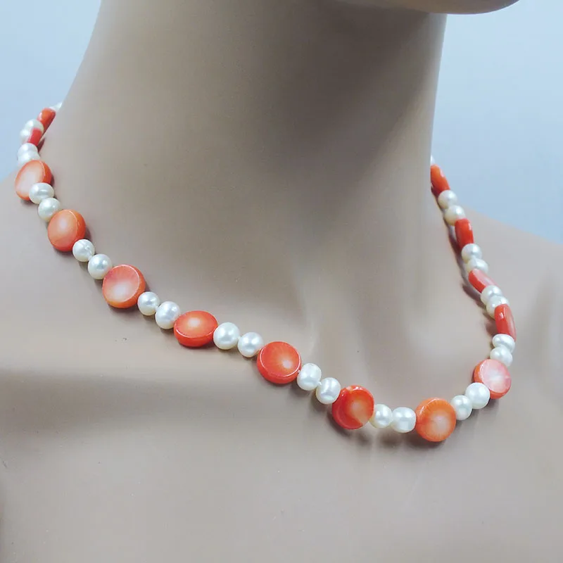 Natural pearl/coral necklace. The most beautiful birthday gift for a 20-year-old girl. 18”