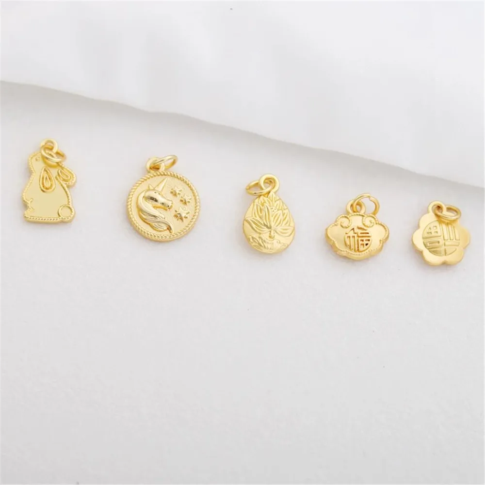 18K Gold Filled Tag, Various Rabbit Blessing Unicorn Tag, Lotus Pendant, DIY Bracelet, Necklace, Earrings Tag Accessories