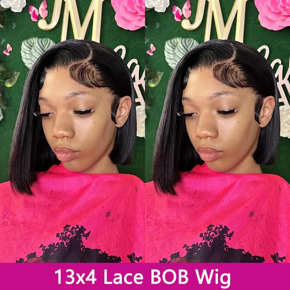 13x4 Lace Front Human Hair Wig Transparent Lace Frontal Wigs For Black Women Short Bob Wig Glueless Remy Straight Natural Wig