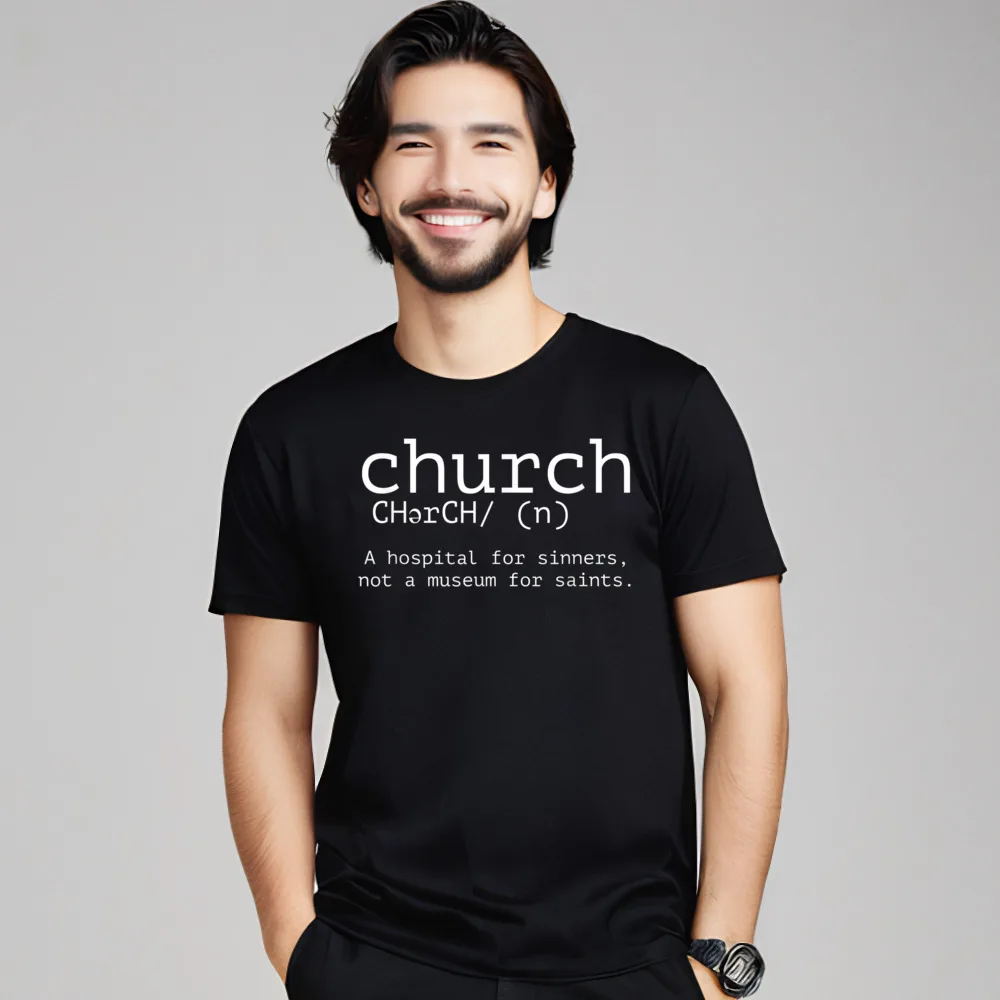 Retro Woman Tops & Tees Church Definition Shirt Funny Christian Casual T-Shirt Cotton Short Sleeve Graphic T-shirts Crew Neck