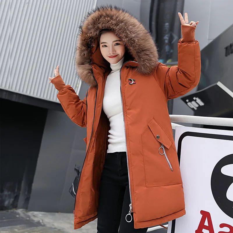 2024 Winter New Women Parkas Coat Korean Loose Hooded Cotton Coat Women\'s Embroidered Fur Collar Cotton Padded Coat Women Outwea