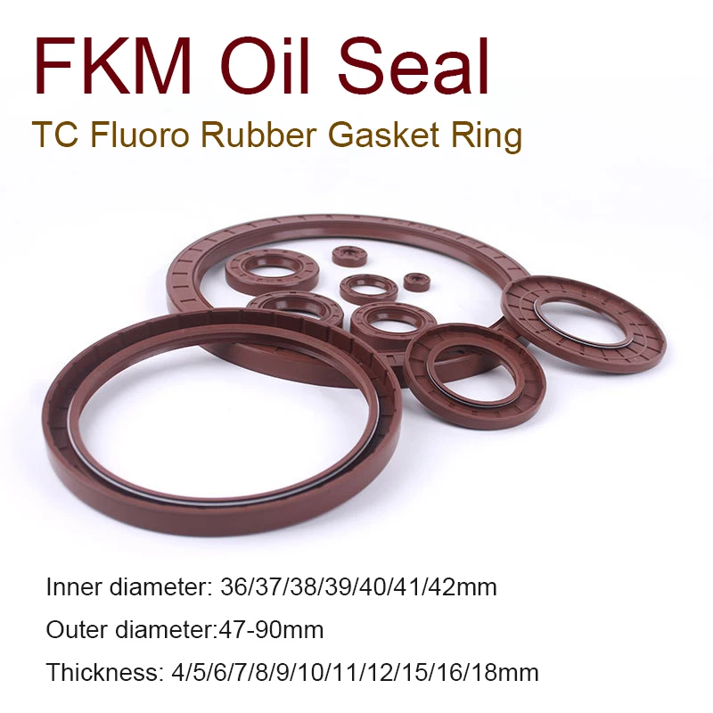 

1PC FKM Skeleton Oil Seal ID36/37/38/39/40/41/42mm OD47-90mm THK4-18mm TC Fluoro Rubber Gasket Ring Cover Double Lip with Spring