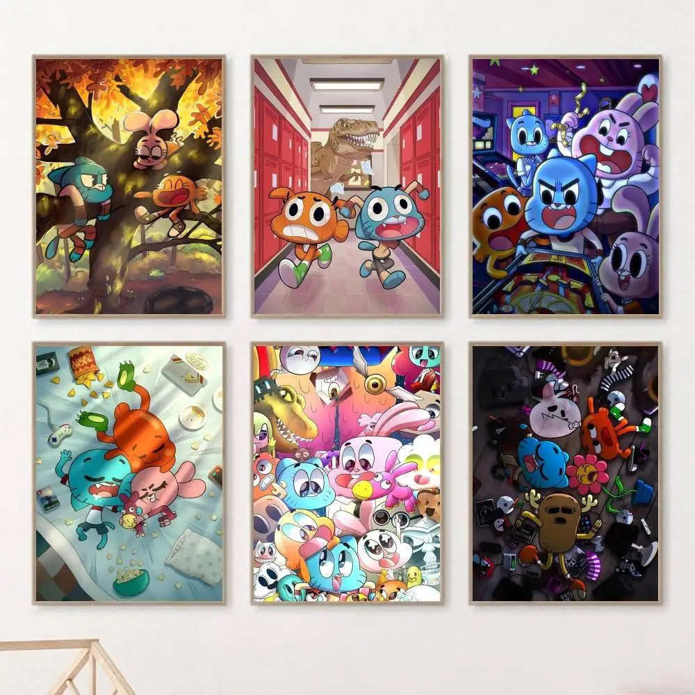 Classic Cartoon Anime The Amazing Funny W-world Of Gumball Posters HD Print Vintage Wall Art Decor for Home Study Room