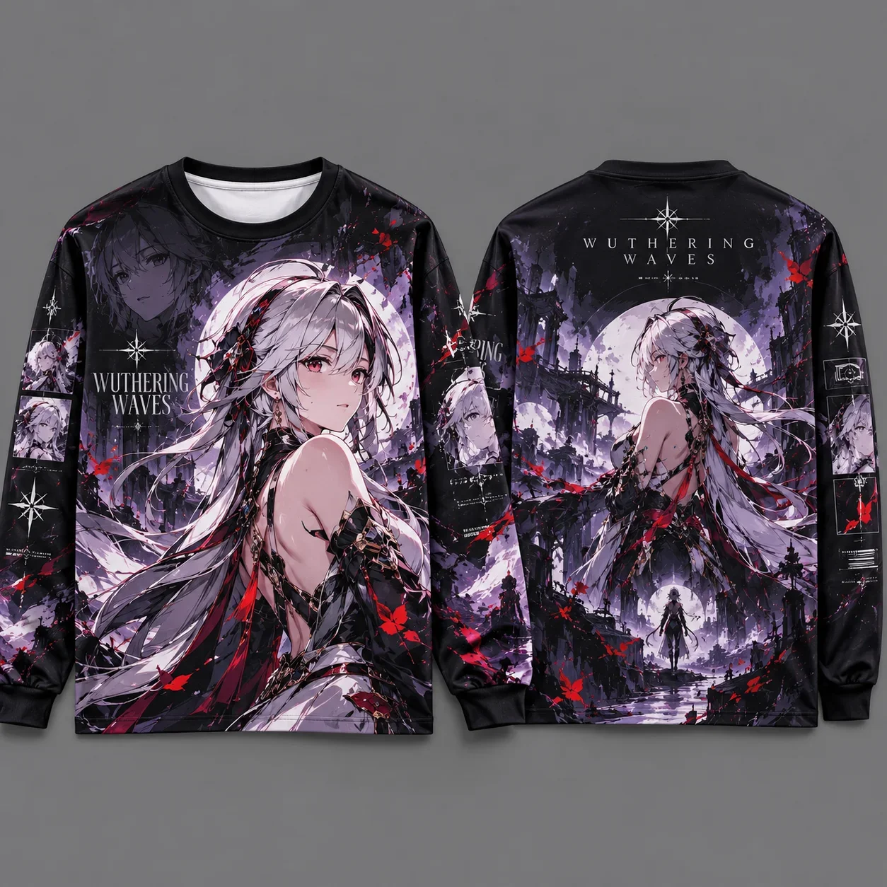 Hiyuki Game Fan Merch Anime Girl Character 3D Print Long Sleeve Shirt Unisex, Wuthering Waves Theme Crew Neck Fan Souvenir Top