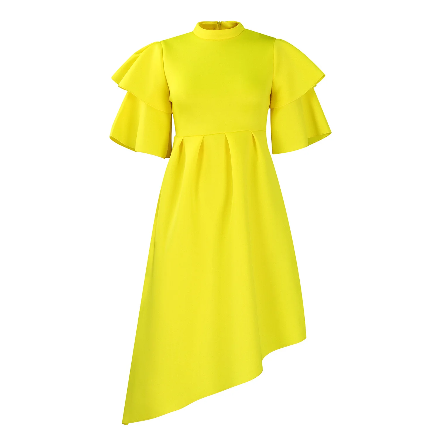 Verão feminino novo vestido de cor sólida com mangas de babado de camada dupla, vestido de banquete africano, vestido de dama de honra