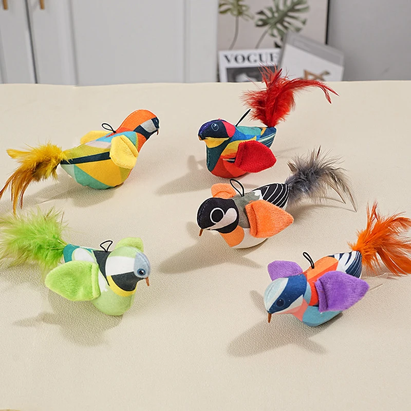 Simulation Realistic Sound Plush Bird Shape Cat Toy Dangle Interactive Toys Feather Teasing Cat Toy Pet Cat Toy Pet Supplies