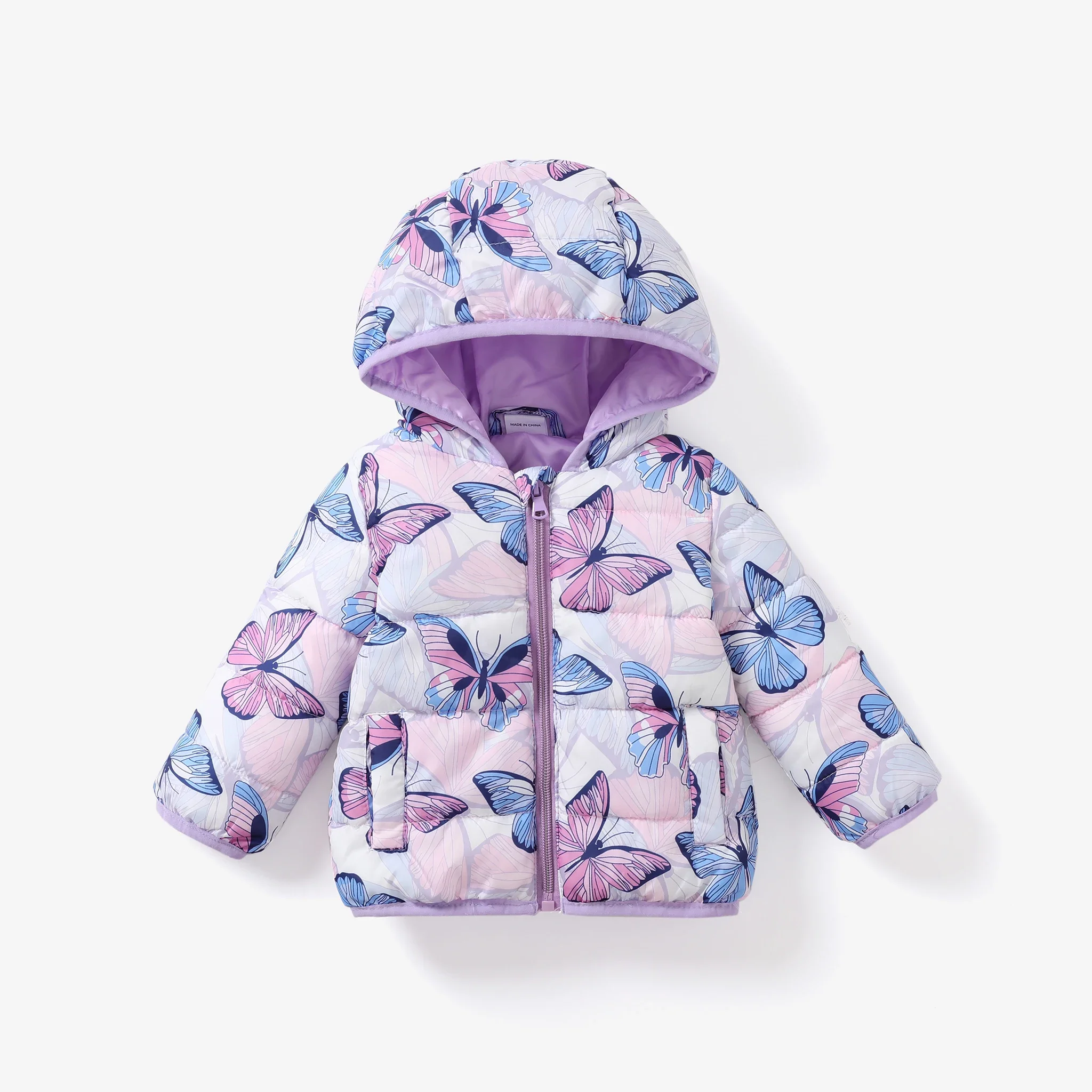 PatPat Baby Girls\' Sweet Butterfly Animal pattern Zipper, Medium Thick Jacket Coat Perfect for Outings and Daily Wear