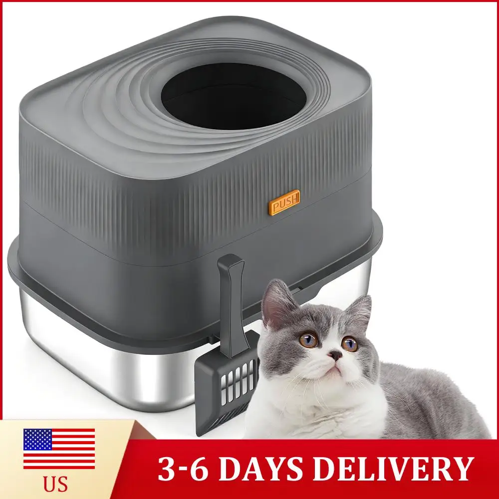 

Лоток для кошачьего туалета из нержавеющей стали с верхним входом, нелипкий, очень большой, с высокими бортиками, для домашних животных