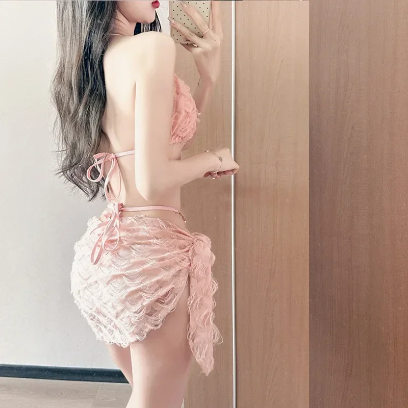 Maillot de bain trois pièces Sexy, Bikini coréen, ornements fendus pour femmes, filet de printemps chaud, rouge Ins, maillot de bain épicé, vêtements de plage, Lingerie Sexy