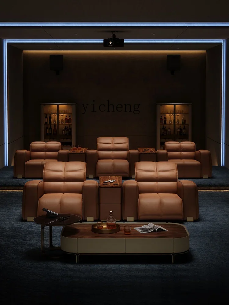 Zk Leather Sofa Luxury Villa Private Theater Electric Sofa Combination Light Luxury Functional Sofa