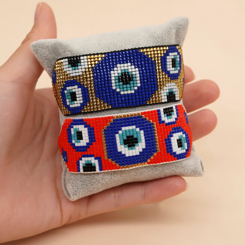 

Браслет из рисовых бусин ZGMXR с глазом демона, регулируемый, ручной работы, с креативным узором, в богемном стиле, простой браслет из бусин