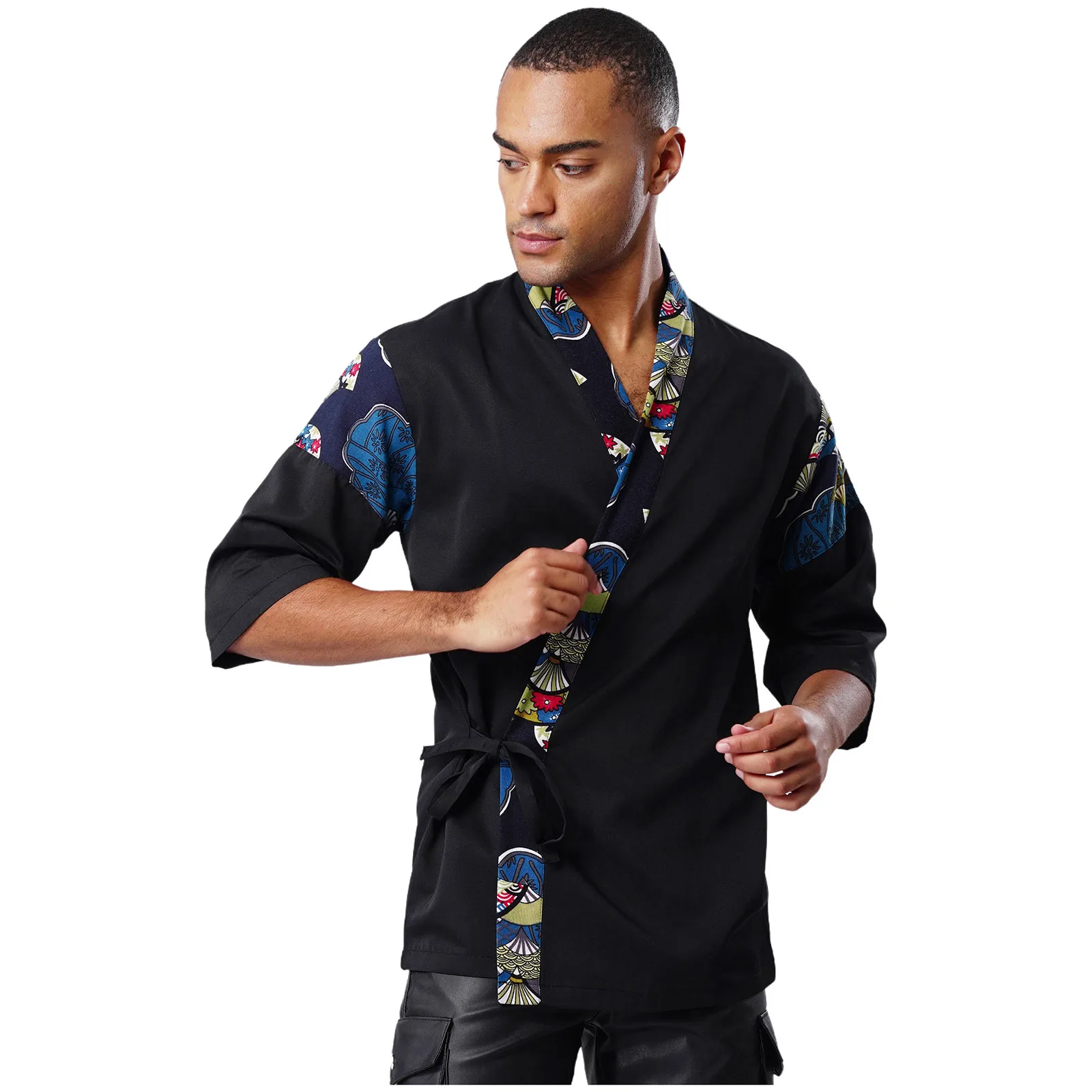 Abrigo de Chef de Sushi japonés para hombre y mujer, chaquetas tipo kimono con cordones y estampado Floral tradicional, ropa de trabajo para cocinero de restaurante y cocina japonesa
