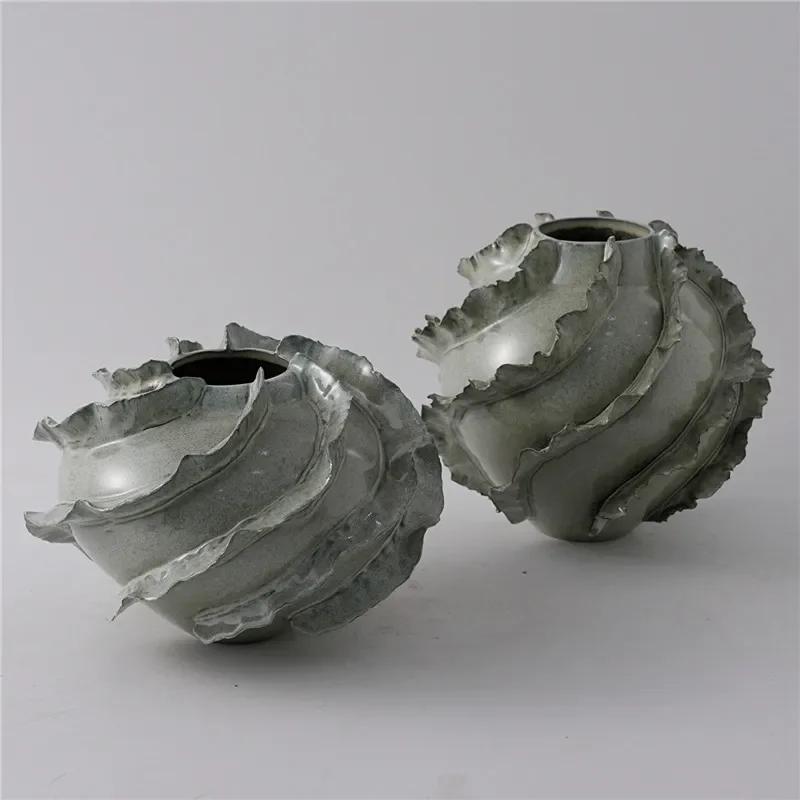 Handmade Wavy Edge Ceramic Vase Wabi Sabi Style Living Room Decor Creative Art Flower Holder Modern Home Ornament High End
