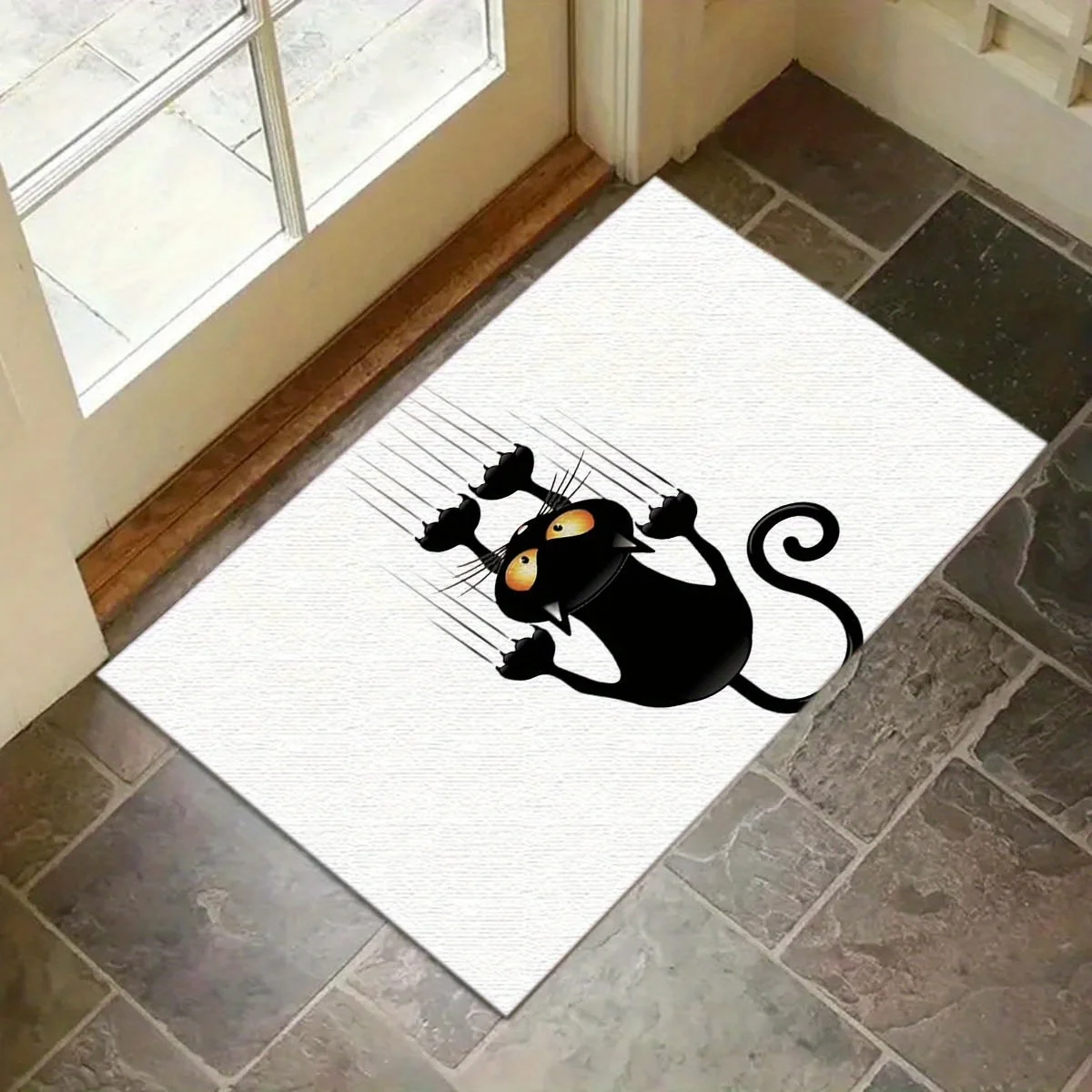 

1 шт., коврик с рисунком черного кота на Хэллоуин, бархатный напольный коврик с кристаллами и игривым мультяшным котом, украшение для ковра