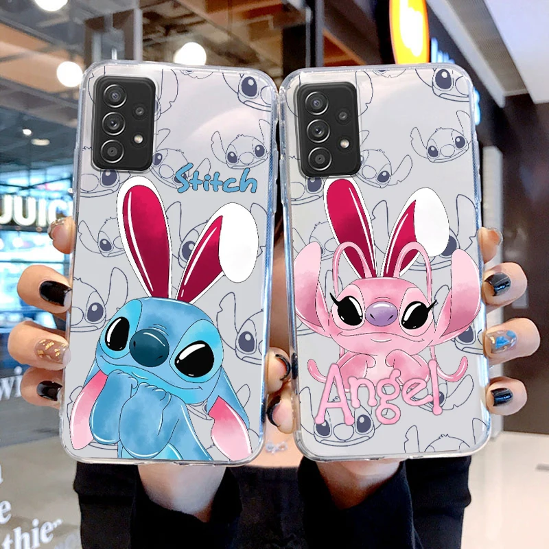 Stitch Angel Lilo For Samsung Galaxy A04 A04E A42 A12 A02S A91 A81 A71 A51 A41 A31 A21 Transparent Soft Phone Case Coque Capa