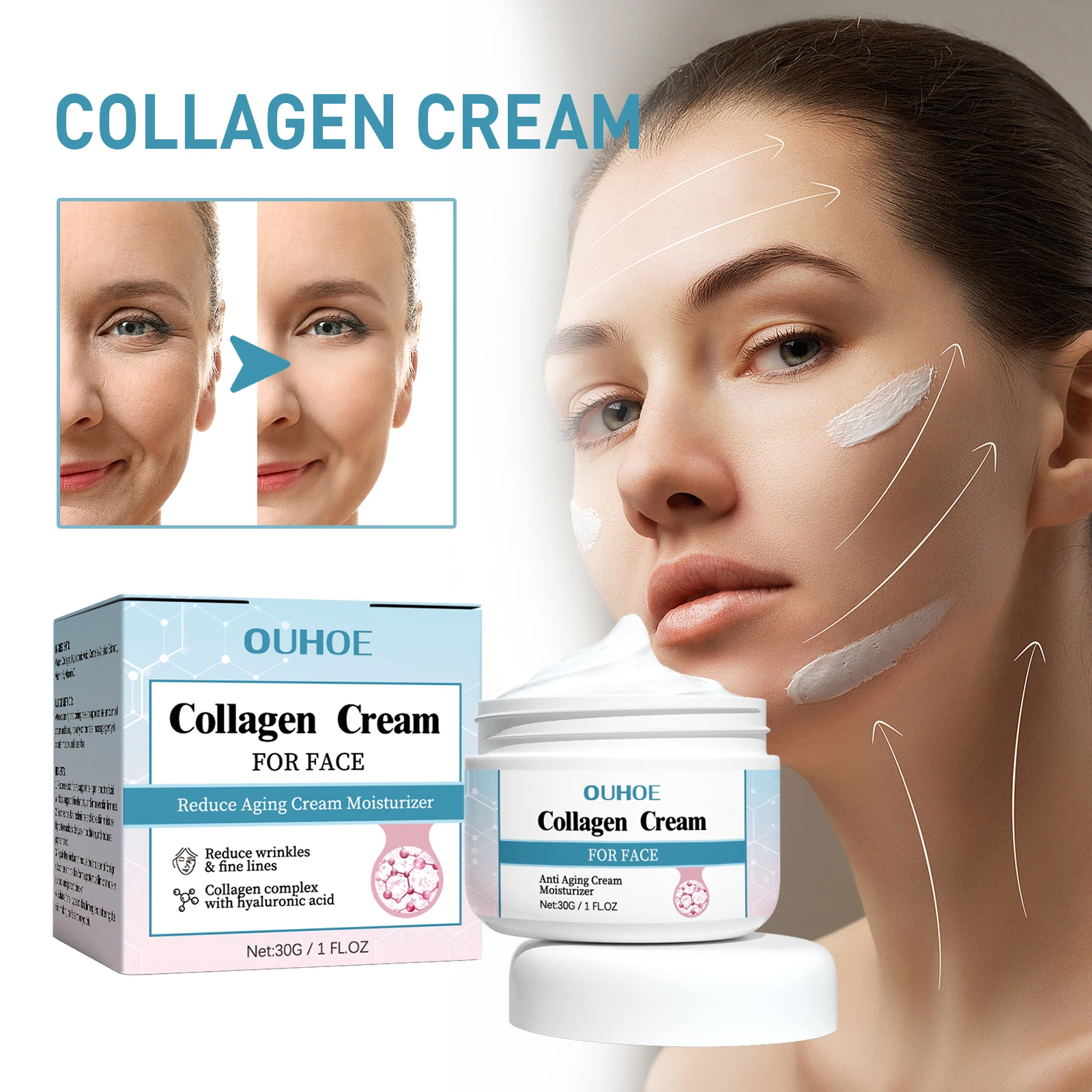OUHOE Collagen Face Cream, Moisturizing & Firming Cream for Daily Skin Care, 30g