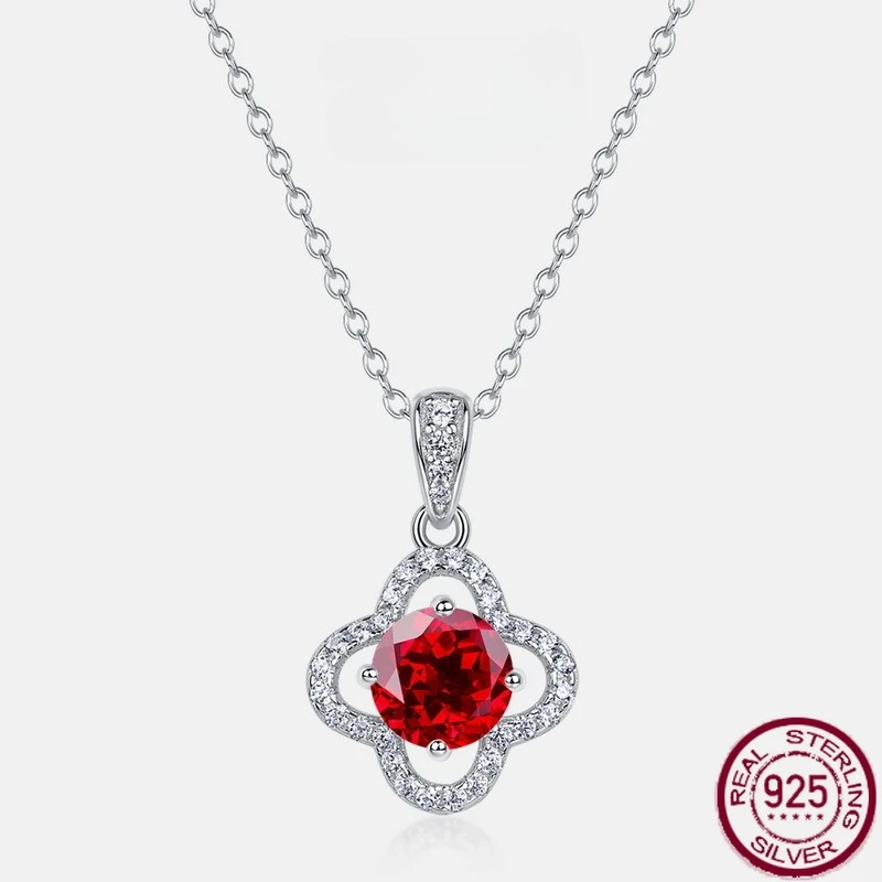 

New S925 Pure Silver Clover Full Set Colorful Treasure Necklace with Nurturing Red Treasure Necklace Fashion Wedding Jewelry
