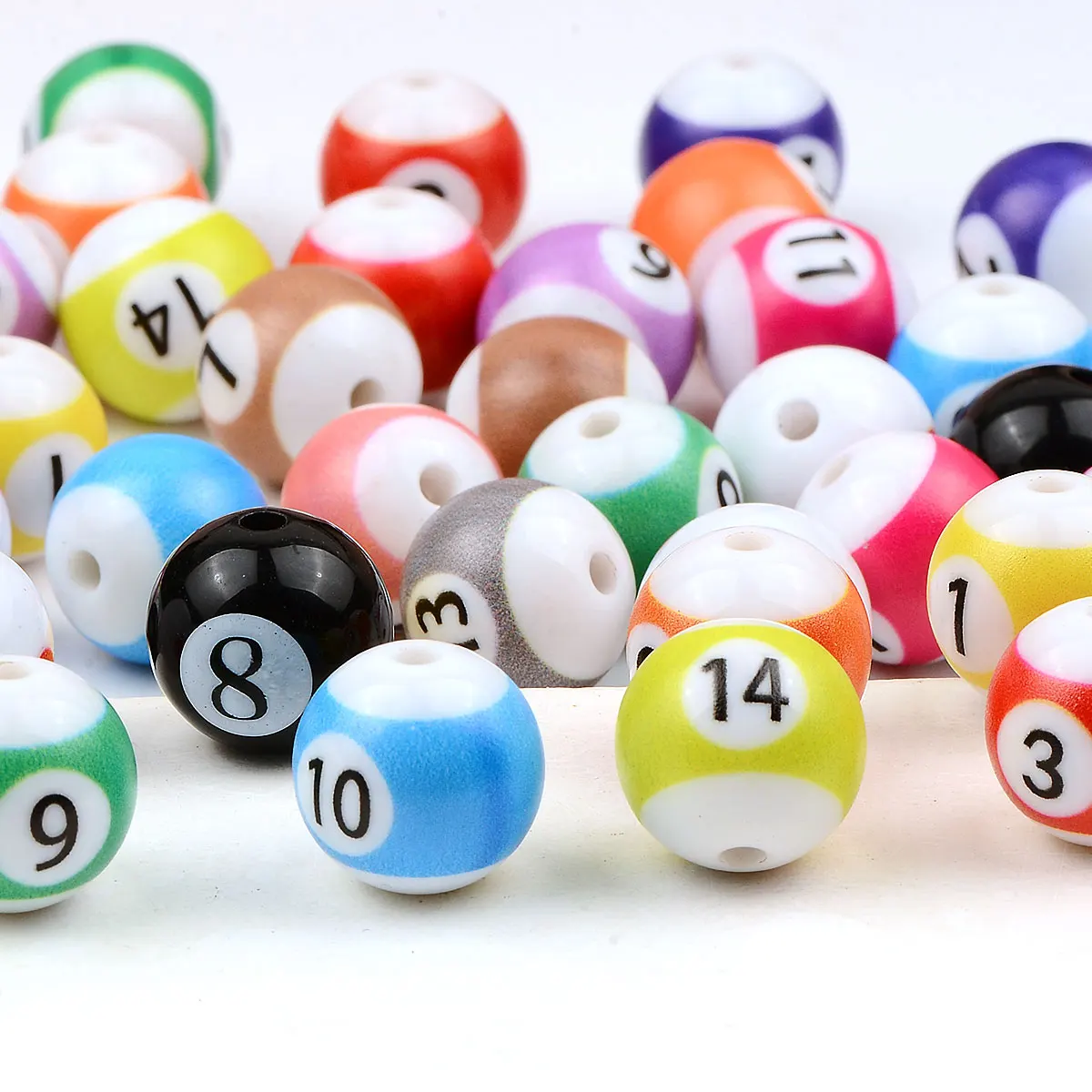 1.6cm 16pcs Colorful Acrylic Beads Round Billiard Ball Loose Beads for Bracelet Jewelry Making DIY Handmade Accessories