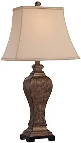 

Edgar Farmhouse Country Rustic Traditional Table Lamp with Table Top Dimmer 29" Tall Bronze Taupe Rectangle Shade for Living