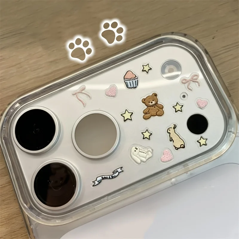 Niedliche Kawaii-Handy-Aufkleber mit geprägtem Motiv, Cartoon-Bär, Hase, Schleife, Stern, Erdbeere, Herz, DIY-Handyzubehör – Detail 4