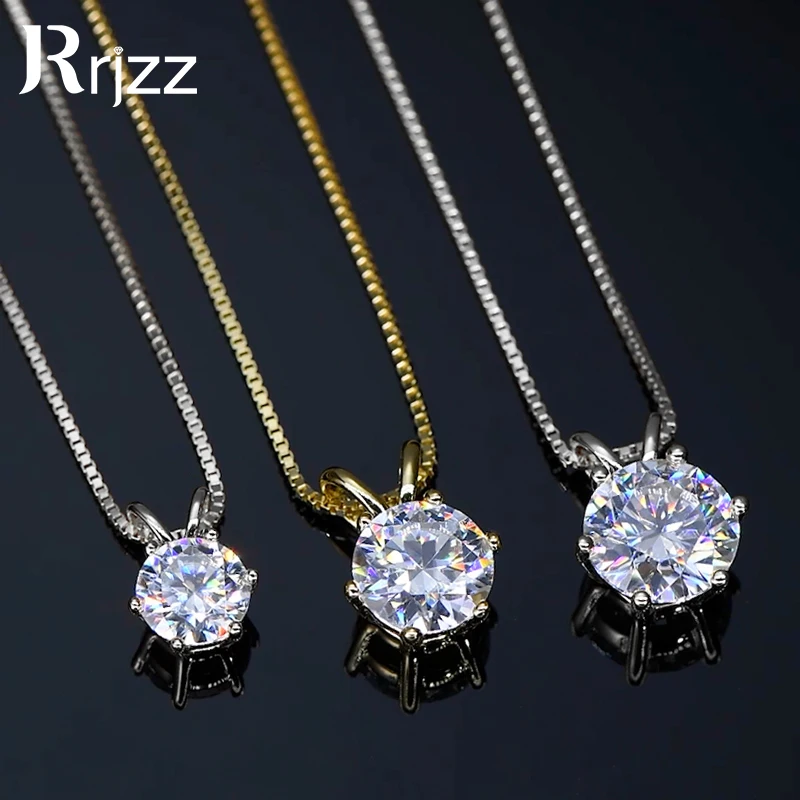 Rrjzz Zertifizierte 0,5-5CT D-Farbe Runde Moissanit-Diamant-Anhänger-Halskette Solitär Labor-Diamant GRA Halsketten für Damen Schmuck