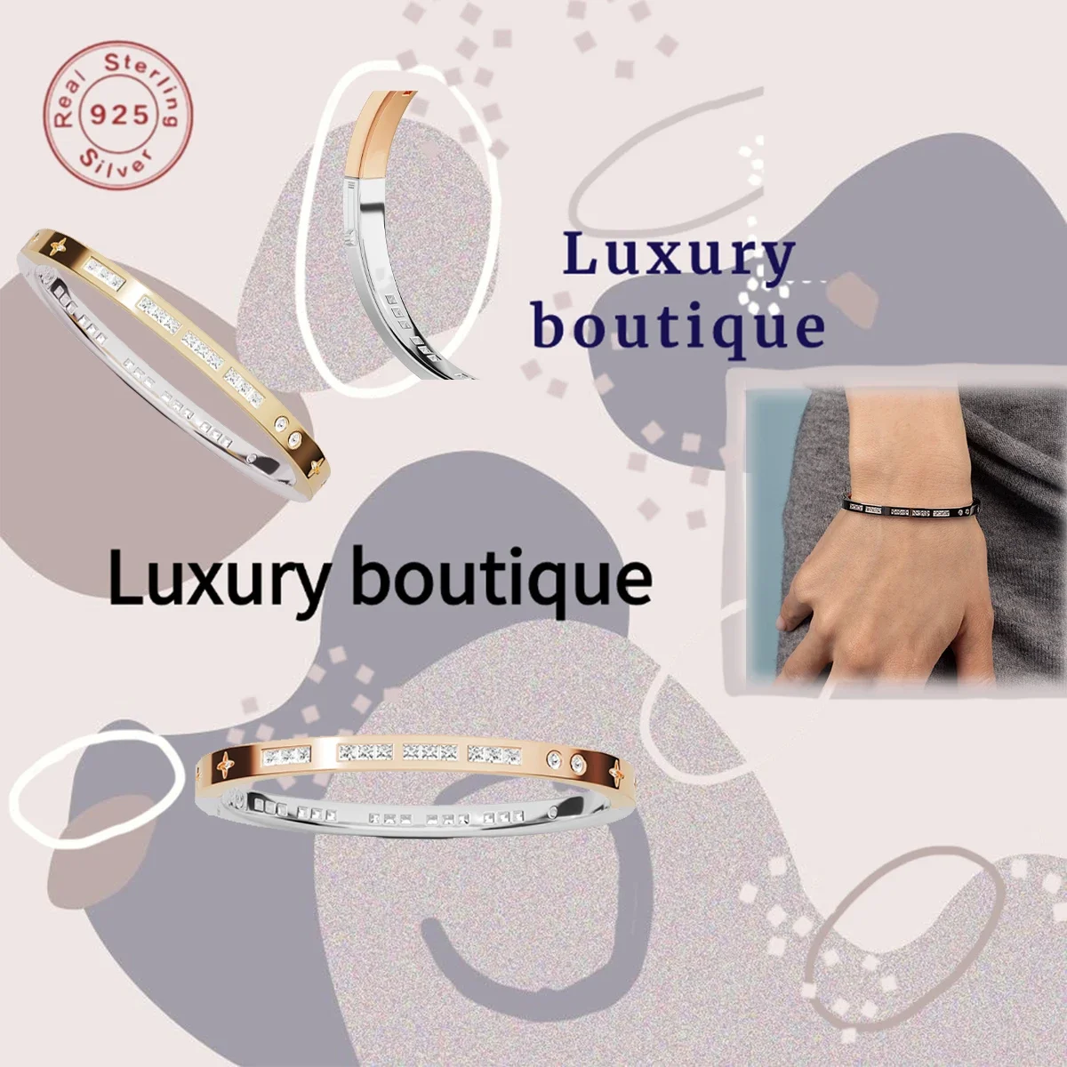 

Pure silver S925 bracelet Morse code contrasting color women's luxurious sparkling Valentine's Day limited gift