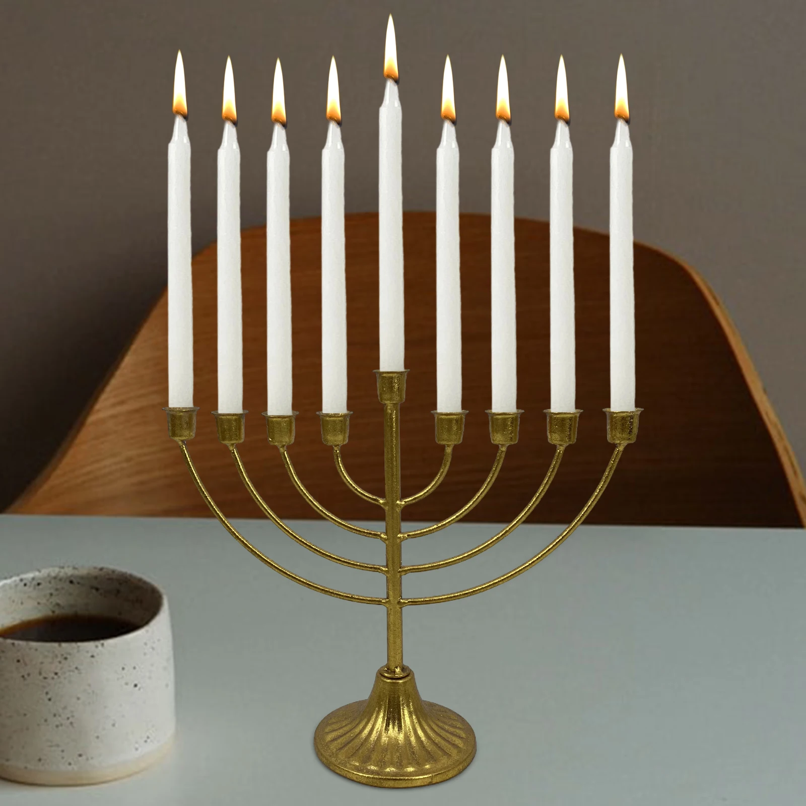 Table Jewish Candlestick Holder Wide Sturdy Base Hanukkah Decoration Menorah for Shelf Cabinet Fireplace Living Room Desk