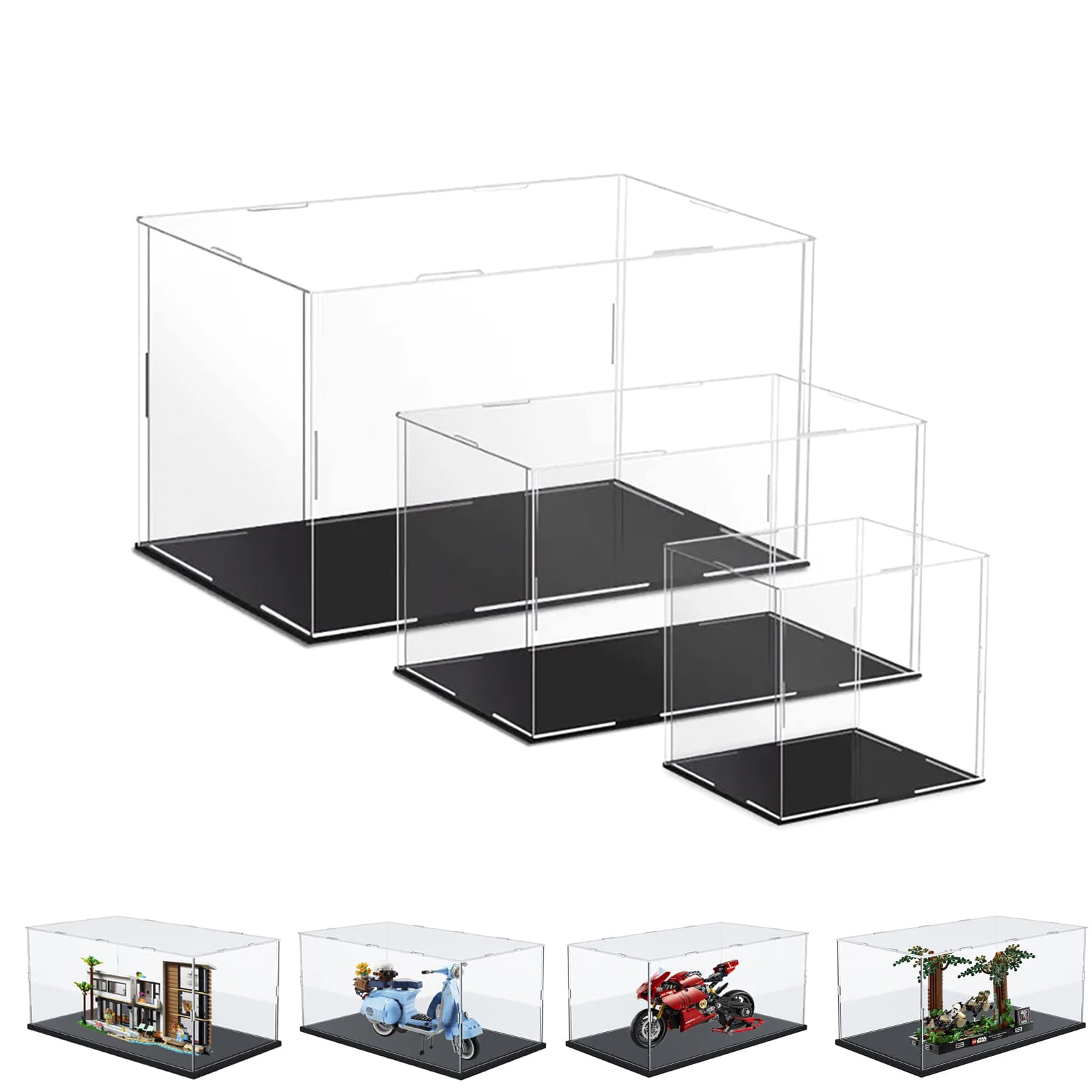 Clear Acrylic Display Case Lego Display Box For Model Car, Assemble Box Dustproof For Collection Doll Craft Black-225 Sizes